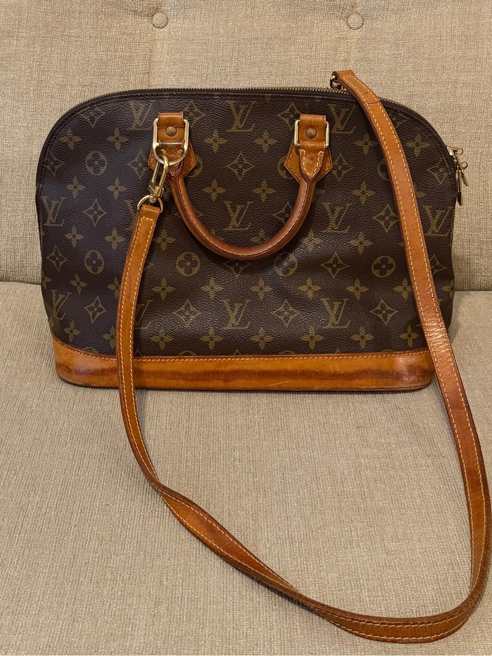 Louis Vuitton PM Monogram Alma Satchel in Brown and Tan